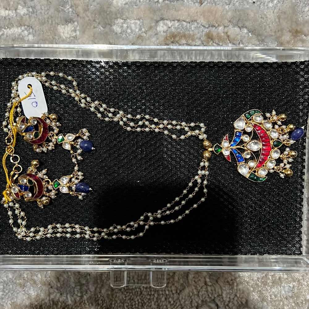 Blue-Red/green Kundan pearl set